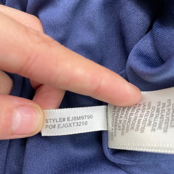 Eliza J Womens 12 Halter Neck Sheath Dress Navy Blue Metallic Stripe Cutout - Picture 11 of 12